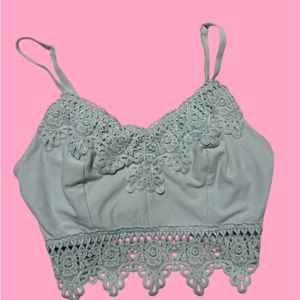 Cute blue lace cropped tank top with adjustable straps #croptop